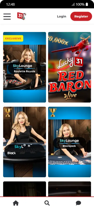 Sélection de tables de casino en direct avec croupiers professionnels, incluant roulette et blackjack en streaming HD
