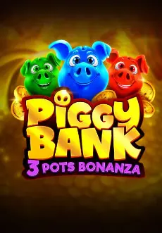 Trois cochons tirelires colorés avec pièces d'or et titre bonanza.